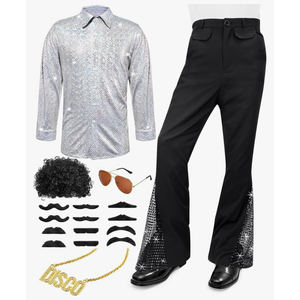 Mepase 70s Disco Boys Kids Outfit Costume Bell Bottom Pants Disco Shirts for Halloween Dress Up 11-12Years