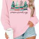 Christmas Sweatshirts for Women All Booked Christmas Sweater Funny Merry Sweatshirt Xmas Holiday Long Sleeve Pullover (Pink, S)
