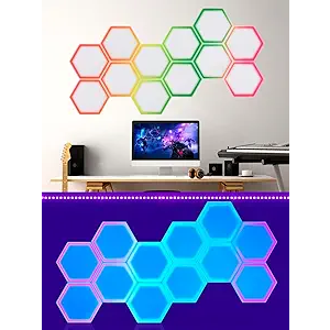 12 Pack Blacklight Acoustic Panels, 14"X 12" X 0.4" Hexagonal Soundproof Wall Panels, Sound Absorbing, Wall Decoration for Esports Room, Bedroom, Glow in the Dark under UV Reactive