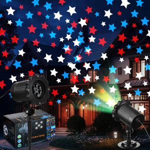 Independence Day Projector Lights 4th of July Projector Patriotic Waterproof Outdoor Indoor LED Spotlight with Dynamic American Flag Patterns for Garden Yard Party Decor(Star)