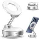 Vacuum Magnetic Suction Phone Holder, Foldable and Retractable Hands-Free Suction Cup Phone Mount for Car/Gym/Mirror/Smooth Surface, Compatible with iPhone Android and All Smartphones (White)