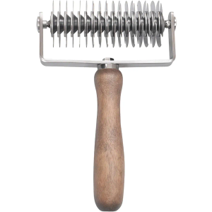 Dough Lattice Cutter, Stainless Steel Blade Pastry Lattice Roller, Pizza Roller, Brown Wood Handle Pizza Cutter, 5.24 x 8.07 Inch