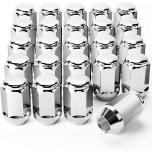 Orion Motor Tech 24-Piece 1/2-20 Lug Nuts Chrome with Hex Tuner, 1.4 inches Length with Cone Seat, Compatible with Jeep Grand Cherokee Wrangler Liberty, Ford Explorer Ranger Mustang, Dodge Dakota Dura (Silver)