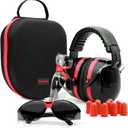 Yewltvep Shooting Ear Protection Gun Range Ear Protection with Earmuffs, Gun Safety Glasses, Earplugs, Hard Storage Case (Red)
