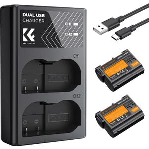 K&F CONCEPT 2100mAh EN-EL15 EN-EL15C Battery and Dual Slot Charger for Nikon ZR Z8 Battery Compatible with Nikon Z8 Zf Z7 Z7ii Z6 Z6ii D7500 D750 D850 D780 1V1 Camera