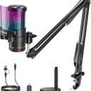 ZealSound USB Microphone for iPhone,Noise Cancellation Gaming mic with Touch Mute,Gain,Monitoring,USB Mic Boom Arm for Streaming,Podcast,Twitch,YouTube,Discord,iPad,PC,Computer,PS4,PS5,Mac,GamerWave