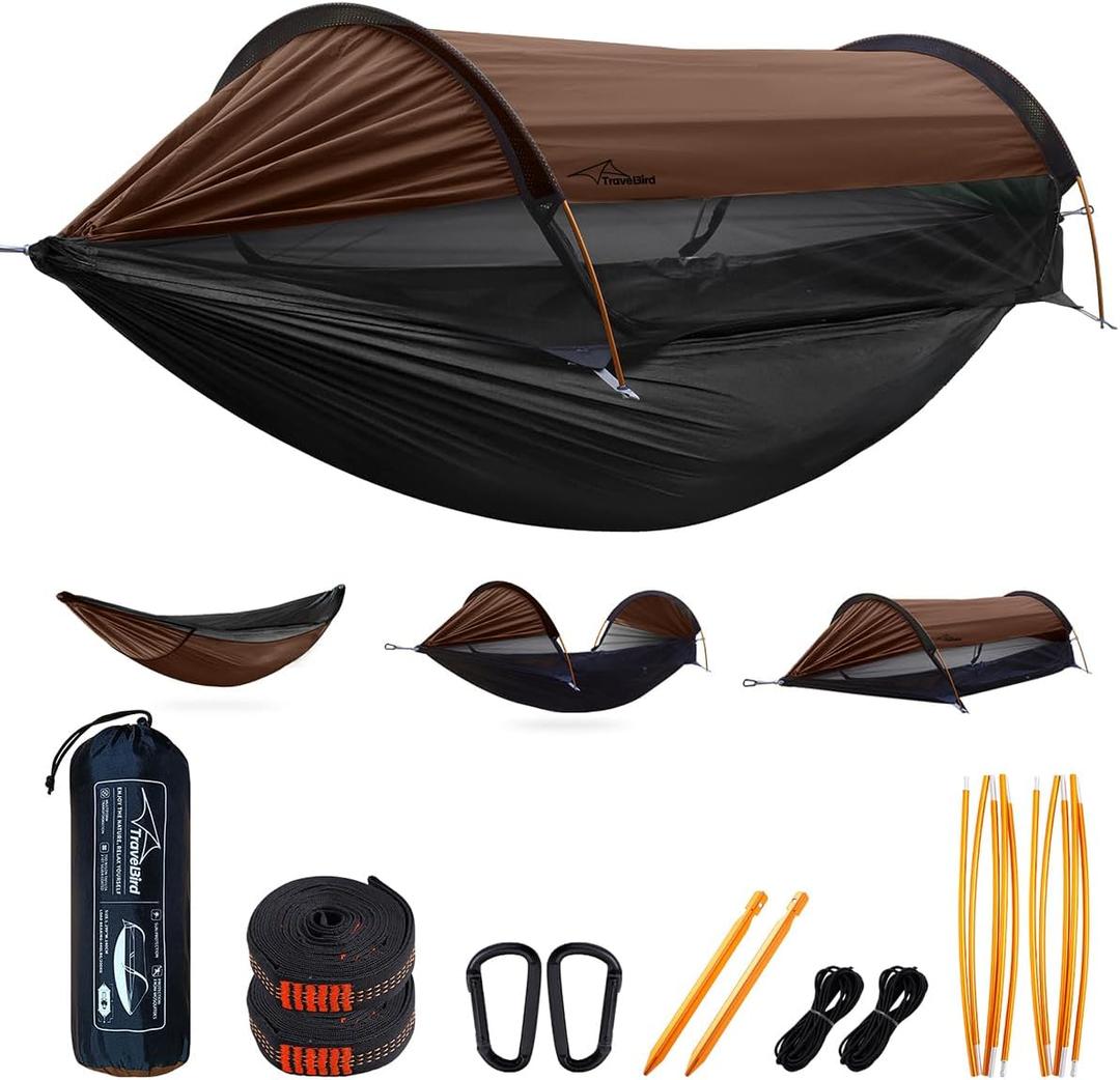 Camping Hammock Tent with Mosquito Net and Sunshade, Extra Large for 2 Person, Lightweight Hanging Hammocks Tree Straps, Bivvy Ground Tent for Outside, Hiking, and Travel