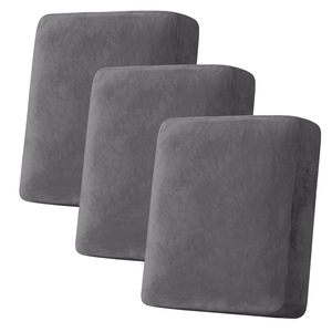 H.VERSAILTEX Velvet Stretch Couch Cushion Cover Plush Cushion Slipcover for Chair Loveseat Sofa Cushion Furniture Protector Seat Cushion Sofa Cover (3 Piece Sofa Cushion Covers, Grey)