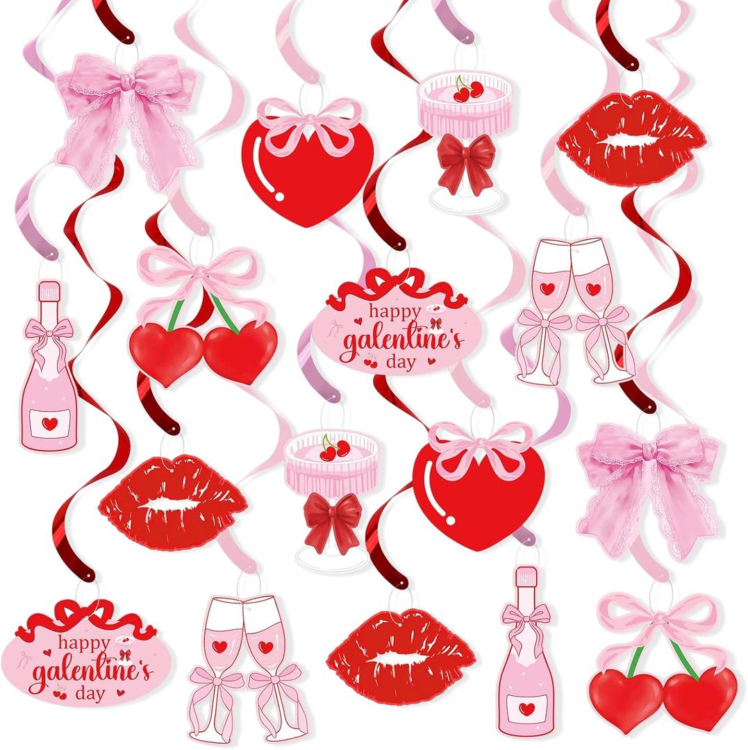 Galentines Day Party Hanging Swirls Decorations, Happy Galentines Day Party Swirl Ceiling Supplies, Girls Night Galentine's Gang Valentines Day Party Photo Backdrop Ladies Galentines Theme Supplies