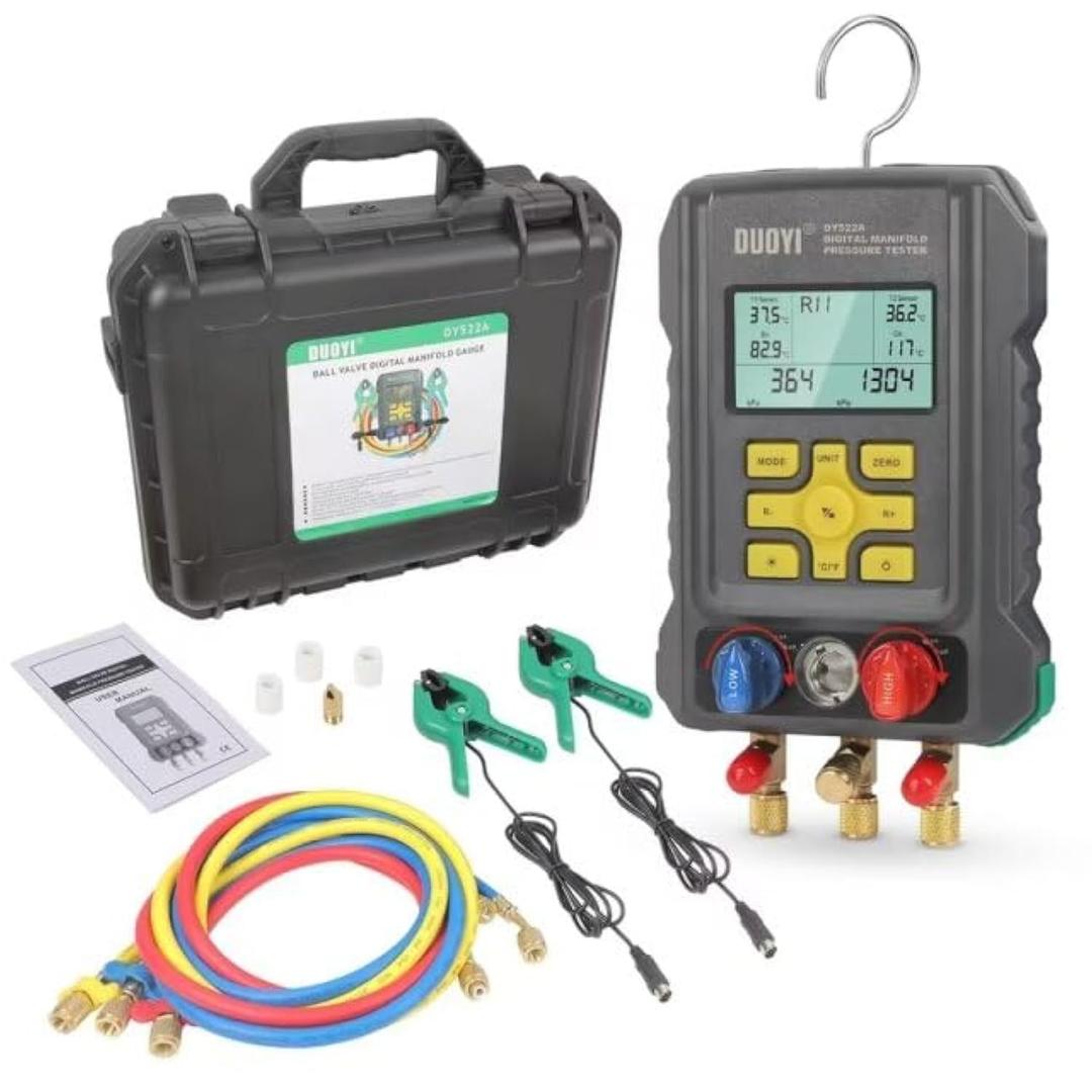 Digital Manifold Gauges HVAC for 92 Refrigerant Digital Gauges HVAC pressure&Temp Test Air Conditioning Tools & Equipment Supercooling/Superheating Test,for Cold Storages/Refrigerators AC Recharge Kit (5.7"9.4")