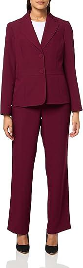 Le Suit One Button Long Sleeve Jacket & Fly Front Slim Pant Bordeaux, Size 14
