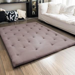ZonLi Japanese Floor Futon Mattress Tiwin Size 39"x 80",100% Cotton 2.5'' Thicken Tatami Mattress,Foldable Sleeping Pad,Portable Dormitory Tatami Mat,Roll Up Floor Lounger Bed for Adult (Khaki) (Twin (80"L x 39"W x 2.5"Th))