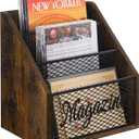 YINMIT Magazine Holder, Stepped 3 Tier Magazine Rack Floor, Magazine Storage Basket, Folder Organizer Bin for Magazines,Books,Newspapers,Tablets (Rustic Brown)