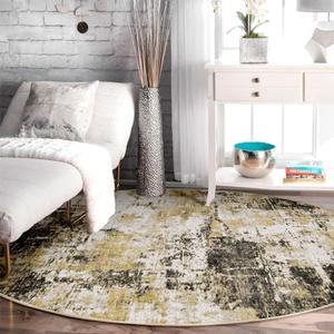 RELEANY Washable Area Rugs 6ft Non-Slip Modern Abstract Soft for Living Room Entryway Bedroom, Print Pattern, Black Brown Neutral