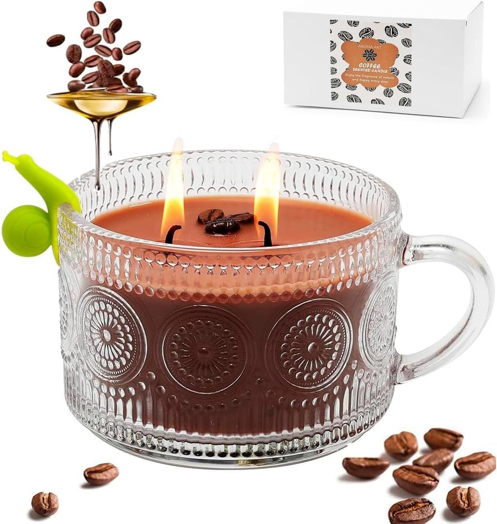 Caramel Coffee Candle for Home Scented, 11.3oz Natural Soy Wax Aromatherapy Candle, Up to 60 Hours Burning, Coffee Lover Gifts for Men Women,2 Wicks