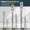6-Piece Flex Head Ratchet Set, 1/4", 3/8", 1/2" Drive, Swivel Head Ratchet Wrench with Extension Bar, 72 Tooth, 180 Adjustable, Quick-Release, Flexible Ratchet Handle with EVA Foam