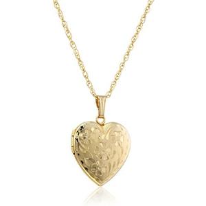 Amazon Essentials 14k Engraved Flowers Heart Locket Necklace, 18"