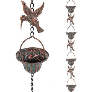 Qipade Rain Chain for Gutters, 8.7 Ft Rain Chains with 12 Cups & Detachable Hummingbird Decor, Adjustable Rain Catcher Chain with Bell for Eaves Drainage, Replacement for Downspout