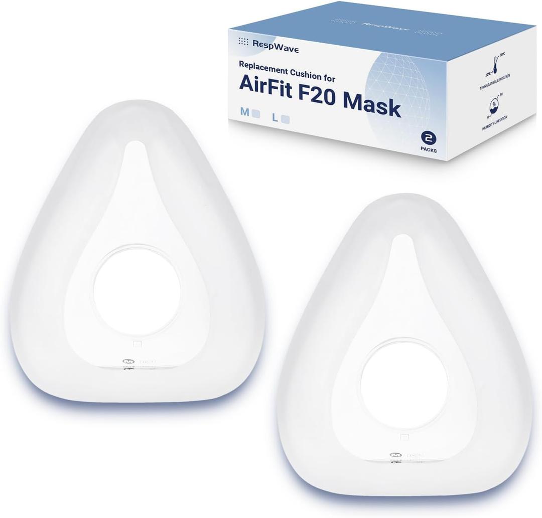 2-Pack Replacement Full Face Cushions Compatible with Original AirFit F20 AirTouch F20, Innovative Design for Secure Sealing and Nose Pressure Reduce, CPAP Supplies Accessories, L