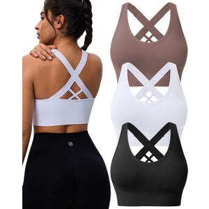 High Support Sports Bras for Women, Padded Criss Cross Seamless 3 Pack (XXL)