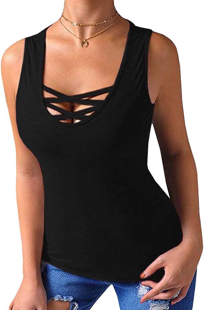 Sarin Mathews Womens Tank Tops Summer Sleeveless Shirts Criss Cross Casual Basic Tee Shirts Tops Blouses (Black, M)