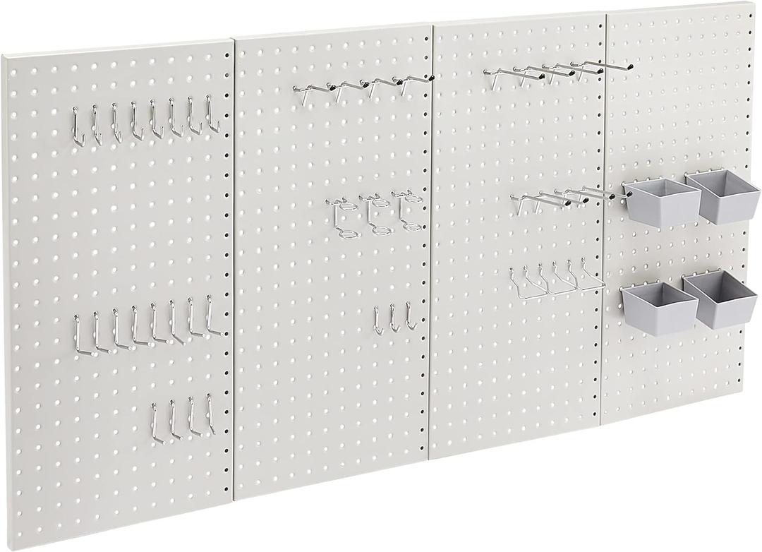 Amazon Basics Rectangular Metal Pegboard Wall Organizer, Tool Storage Organization System, Rust and Scratch Resistant, 48-Piece Kit, Gray