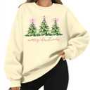 QLIPIN Merry Christmas Sweatshirt Christmas Tree Sweatshirts Women Oversized Xmas Crewneck Holiday Sweater Shirts (S)