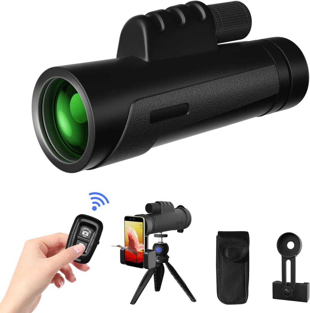 Emart 12x50 Monocular Telescope with Wireless Remote, High Power BAK4 Prism Monocular with Tripod & Phone Holder for Adult, HD Waterproof Monocular for Bird Watching Wildlife Hunting Camping Hiking