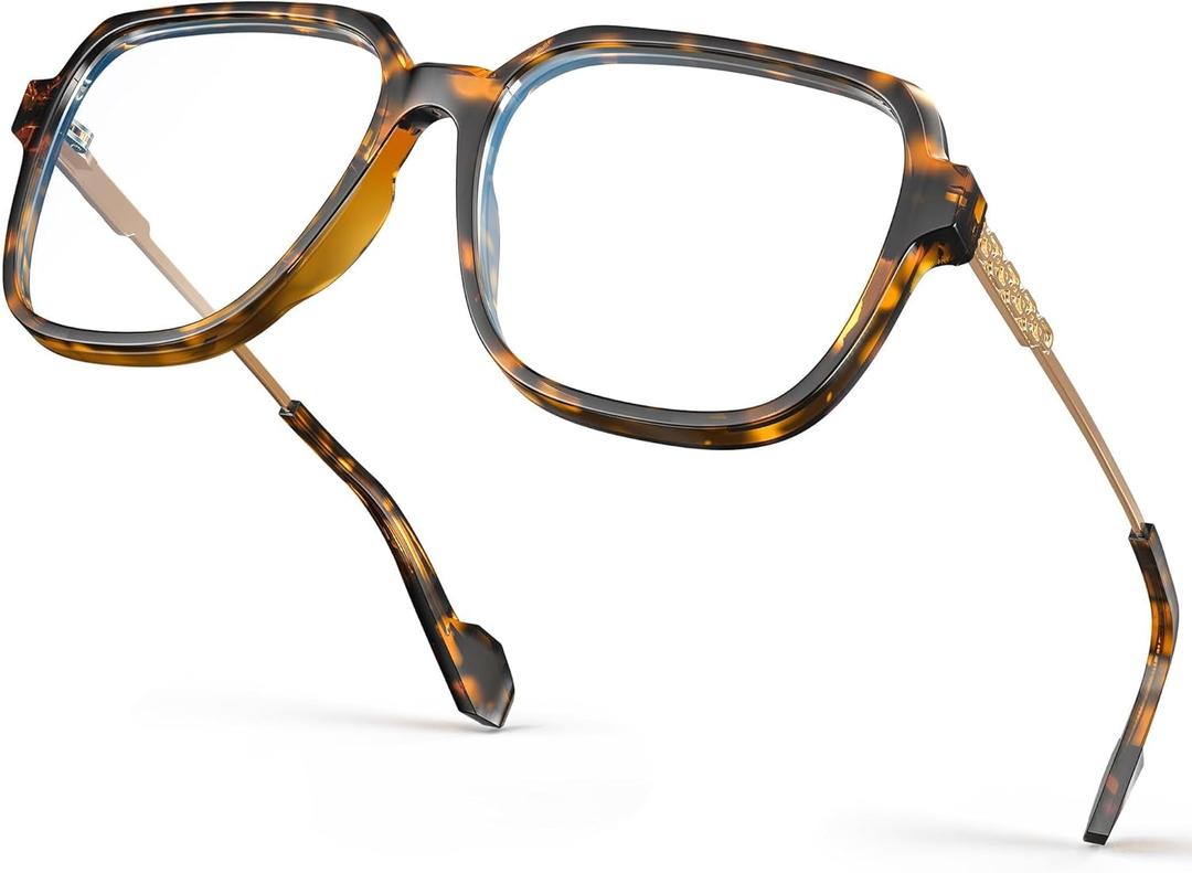 VISOONE Oversized Blue Light Blocking Glasses with Chic Square TR90 Frame and Metal Temple for Women Men REMY (Coco Tortoise)