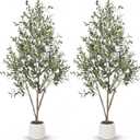 Giegxin 2 Pcs Olive Trees Artificial Indoor 5 ft Tall Faux Silk Tree with White Planter and Lifelike Large Olive Plants for Office Shop Home Decor Housewarming Gift
