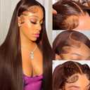 Lace Front Wig Straight 26 Inch 13x6 HD Chocolate Brown Lace Frontal Wigs Pre Plucked Density Heat Resistant Synthetic Fiber Human Hair Dark Brown Long Straight Glueless Wig for Women