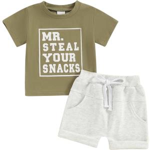 2 x Toddler Baby Boy Summer Clothes Letter Print Short Sleeve Shirt Tops and Shorts Set Summer Outfit 2Pcs (0-6 Months)