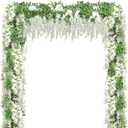 Wisteria Artificial Flower Garland,4PCS Wisteria Hanging Flowers for Wedding Decor,Wedding Arch Flowers,Flower Garland for Backdrop,Fake Hanging Flowers Vines for Wedding Decor(Total 28.8FT-White)