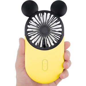 Cute Mouse Personal Mini Fan, Rechargeable Handheld USB Fan, 3 Adjustable Wind Speeds and Wearable Design, Portable Pocket Size for Indoor Or Outdoor Activities (Yellow)
