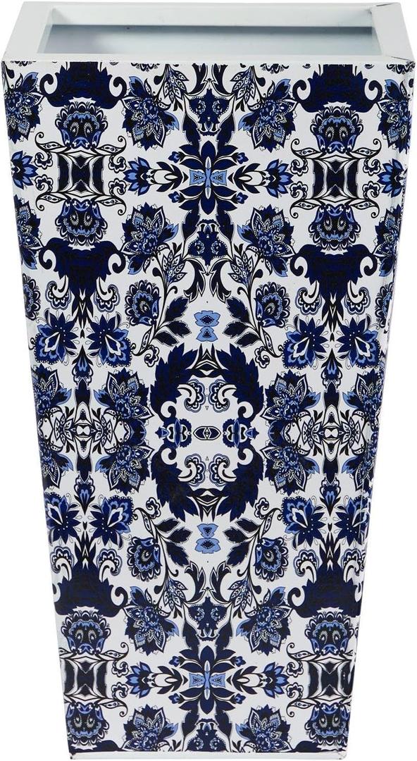 Nearly Natural 18in. Oriental Blue and White Classic Metal Planter