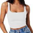Artfish Women's Sleeveless Strappy Tank Square Neck Double Layer Workout Fitness Casual Basic Crop Tops (White, 
XS
)