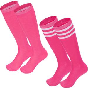 Century Star Kids Soccer Socks Softball Baseball Sock Toddler Youth Knee High Socks Striped Cotton Atheletic (6-9 Years, Roseo & Peach White)