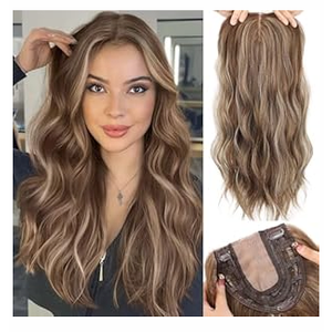 HAIRCUBE 20 inch Wavy Hair Toppers for Women Heat Resistant Fibre Synthetic 6 * 6 inch Base Toppers for Women with Thinning Hair(Ombre Blonde Brown)