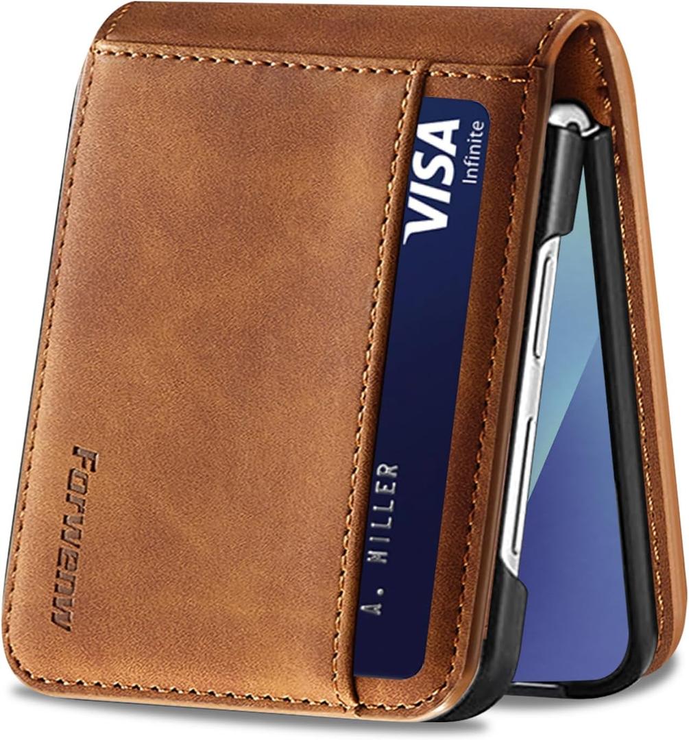for Samsung Galaxy Z flip 7 5g Case Flip Leather Cover with Hinge Protection, Magnetic Shockproof Wallet Case [1 Card Holder], Slim Thin Phone Case for Samsung Z Flip 7 Funda (Brown)