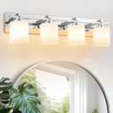 4 Light Modern Bathroom Light Fixtures Over Mirror, Chrome Vanity Lights for Bathroom Wall Sconces with Milky White Glass Shades, E26 Socket (Bulbs Not Included)