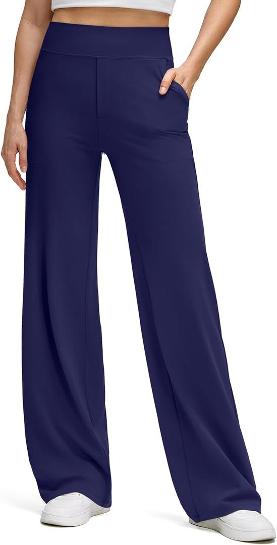 G4Free BareFeel High Stretch Wide Leg Pants for Women Soft Comfy Casual Yoga Pants with Pockets Petite/Regular/Tall (Black, XXL)