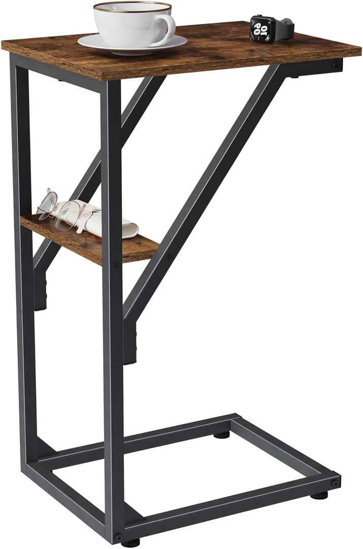 C-Shaped End Table, Small Couch Side Table, Sofa TV Tray Table for Living Room, Bedroom, Bedside ET-D-BR1