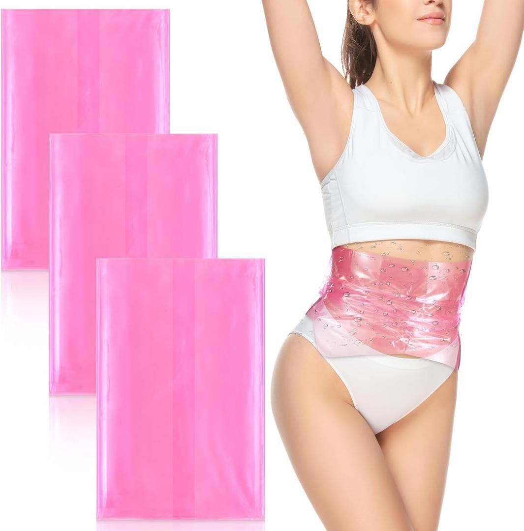 3 Pcs Pink Sauna Belt Waist Wrap Reusable Plastic Disposable Orkout and Sweat Enhancer Stomach Body Wrap 44 x 12 Inch