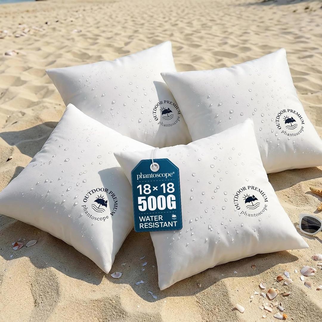Phantoscope 18x18 Outdoor Pillow Inserts - Pack of 4 Outdoor Pillows Waterproof Down Alternative Throw Pillows, Couch Sham Cushion Stuffer for Patio and Porch Furniture