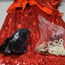 Tisancy 7 Pcs 1920s Women's Flapper Dress Sequin Dress Costume Headwear Earring Necklace Glove Stick Set and Long Feather Boa (Red, Medium)