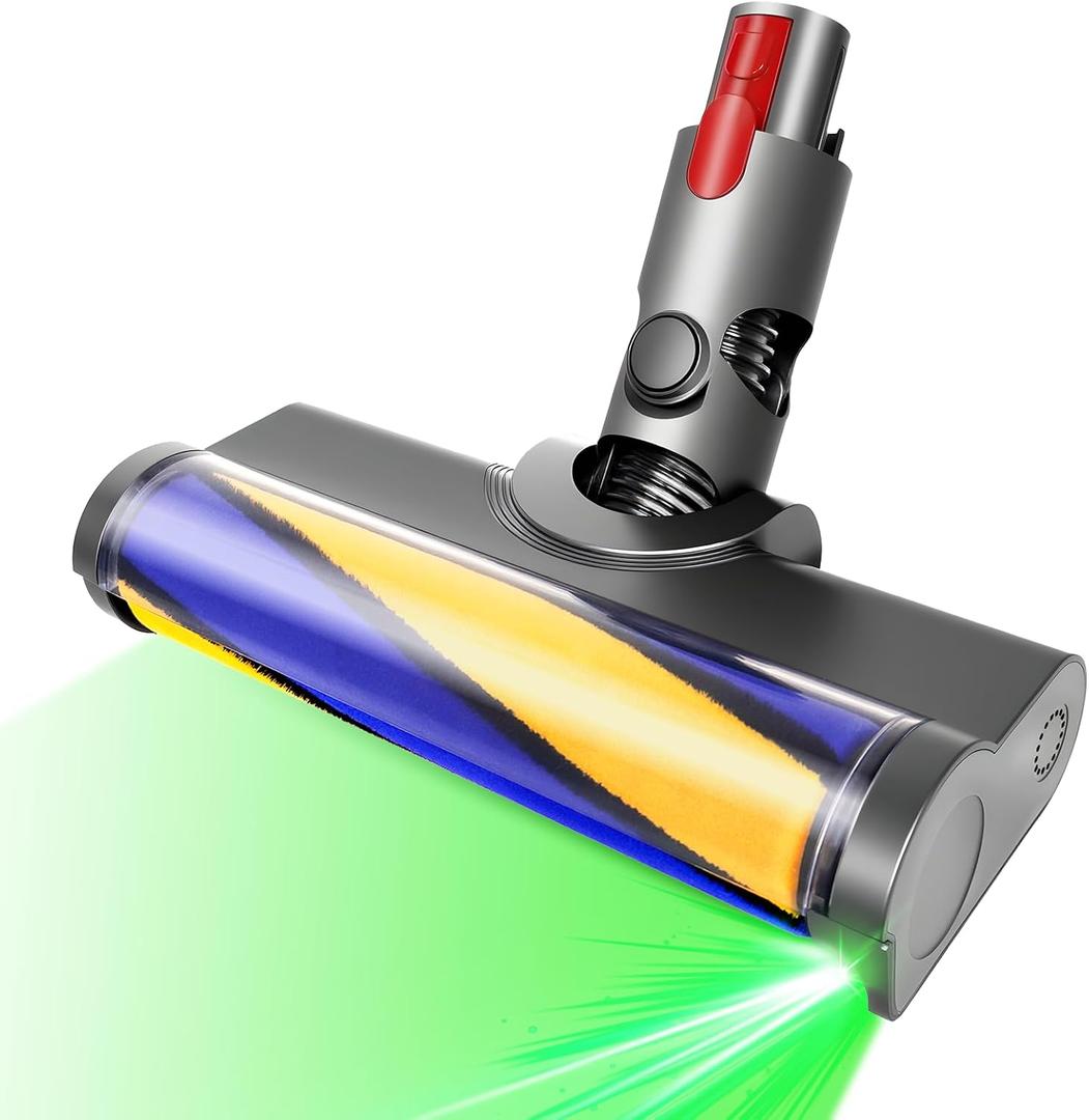Soft Roller Brush Head for Dyson V7 V8 V10 V11 V15 Cyclone Cordless Vacuum Cleaner - Quick-Release Attachment with Green LED Cleaning Light for Hardwood, Marble, Tile & Pet Hair Removal (Gray)