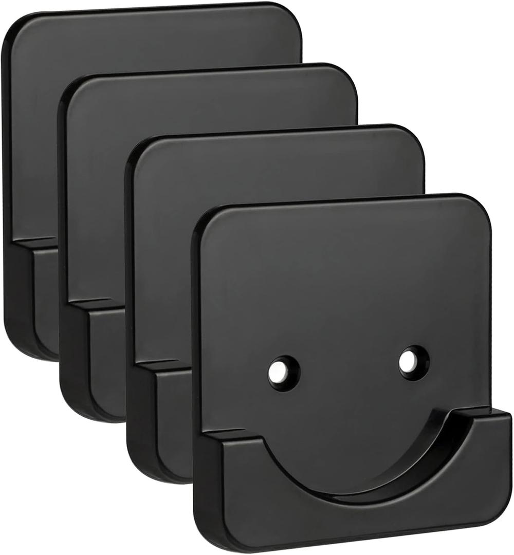 4 Pack Black Shower Curtain Rod Holder for Wall Mount | Adhesive Shower Rod Tension Retainer for Tile | No Drilling | Stick On | (Shower Curtain Rod Not Included)