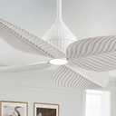 52" Tropical Ceiling Fans with Lights, Indoor Palm Leaf Ceiling Fan with Light and Remote for Living Room Bedroom, ABS Blades, Dimmable LED Lights, 6 Speeds, Adjustable Height-White