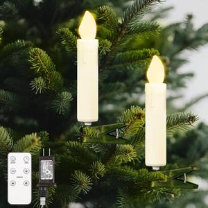 20 Pcs LED Christmas Tree Candle Lights, Flickering Clip on Flameless Candles with Remote Timer&4 Modes, Christmas Tree Candle Lights Holiday Ornaments for Xmas Trees Windows Party Wedding (White)
