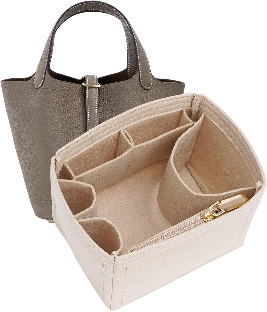 Picotin 18 Inserts Felt Handbag Organizer Insert, for Totes and Longchamp Style Bags (Beige, PC18 Size)